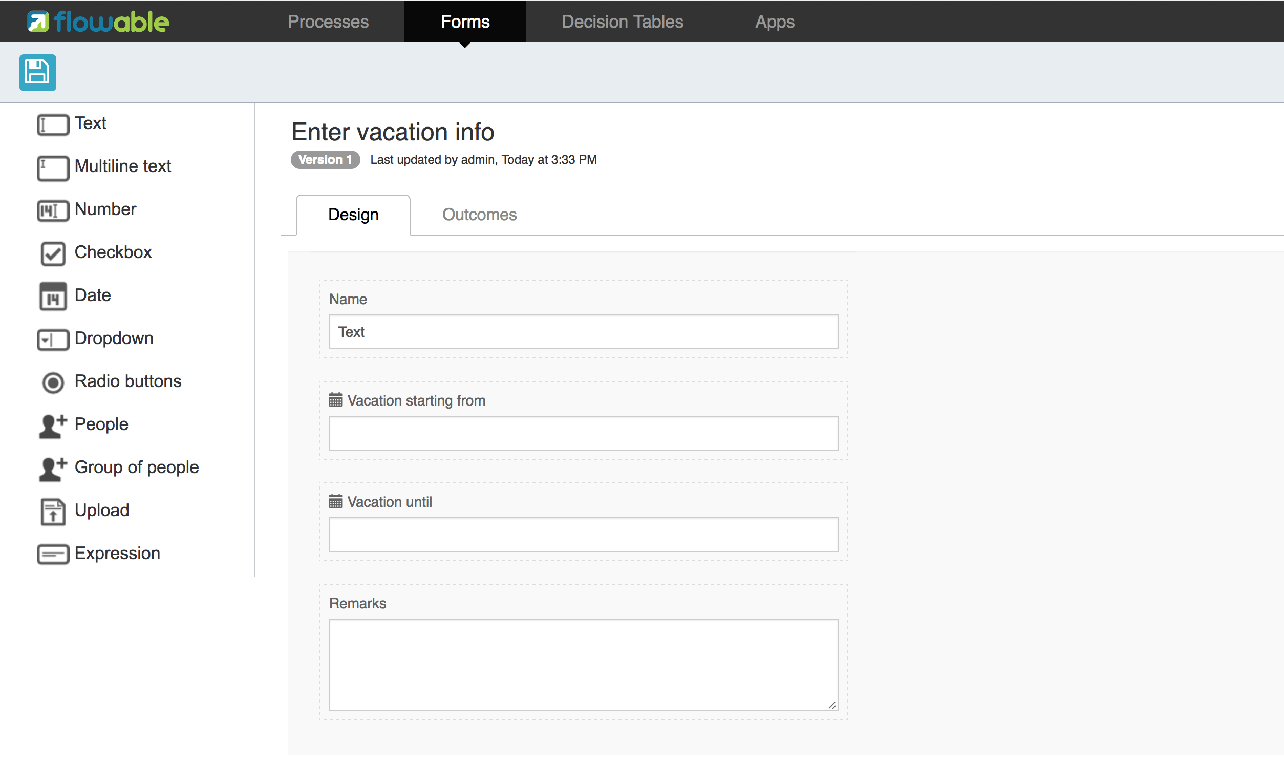 flowable modeler formdesign screen